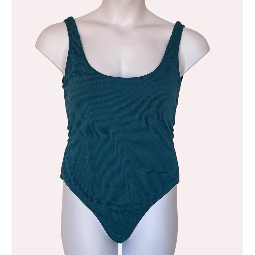 Andie Ibiza Textured Minimalist One Piece Swimsuit - Azure (Ocean Blue) size L - Picture 4 of 12